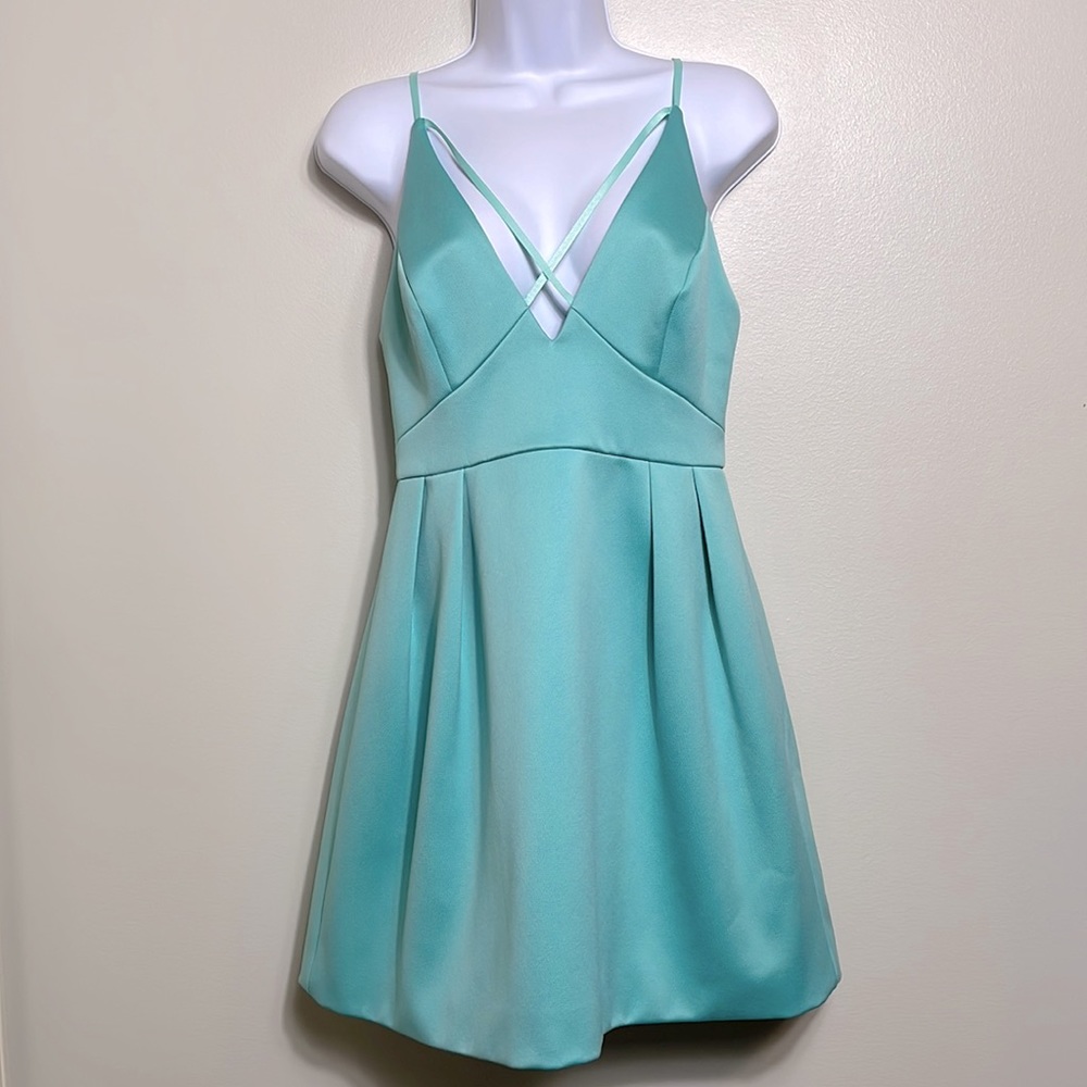 Topshop Aqua Blue Deep V Spaghetti Strap Cocktail Party Mini Dress Size 6 NWT